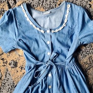 Vintage jean button up tie waist dress